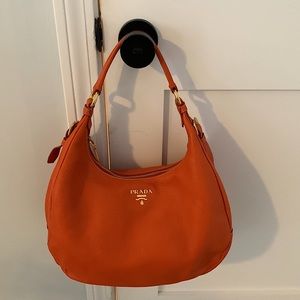 Prada Vitello Daino Leather Zip Top Hobo Bag